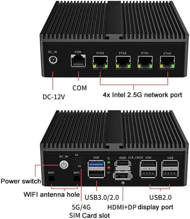 Alt view image 2 of 6 - Micro Firewall Appliance, Fanles Mini PC, Intel Celeron J6412, Partaker H13, pfSense, OPNsense, VPN, Soft Router, AES-NI, 4 x Intel I226, HDMI, DP, COM, 4G/5G SIM Slot, 16G DDR4 RAM, 256G SSD