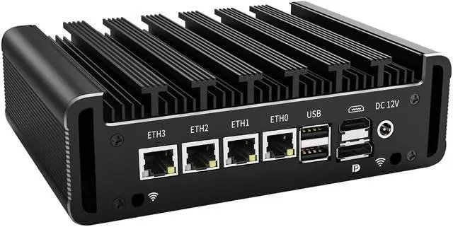 Alt view image 3 of 5 - Micro Firewall Appliance, Fanles Mini PC, Intel Celeron J6412, Partaker H6, pfSense, OPNsense, VPN, Soft Router, AES-NI, 4 x Intel I226, HDMI, DP, 2 x COM, 16G DDR4 RAM, 512G SSD