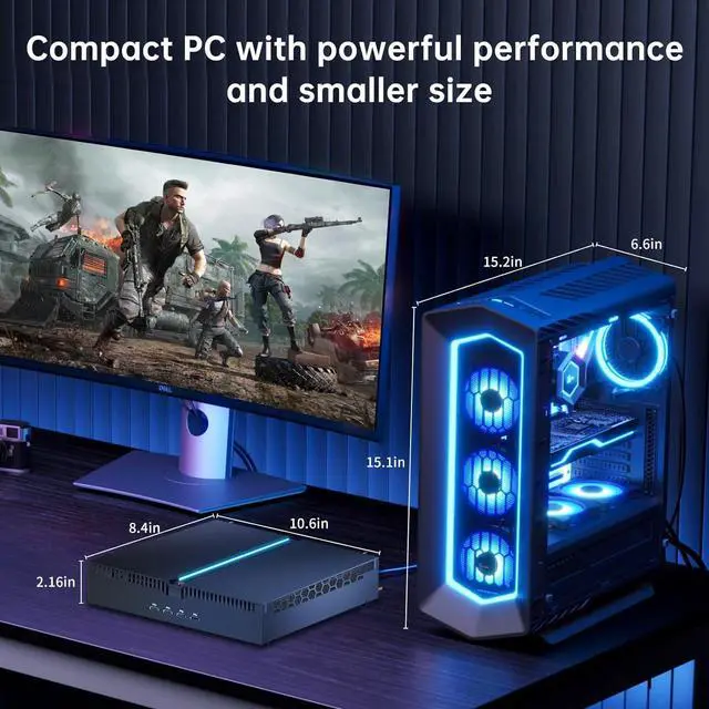 Alt view image 6 of 6 - Mini PC Gaming i5 13400F with GeForce RTX4070 12G, Gaming Desktop Computer, Windows 11 Pro, 16G DDR4 RAM 1TB PCIe4.0 SSD, 1 x HDMI 3 x DP, Dual Lan, WiFi6E/BT5.3, 8K, Four Display for Gaming Design