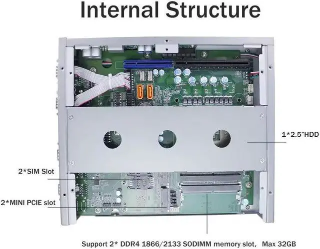 Alt view image 5 of 7 - Partaker Fanless Industrial Computer, Mini PC, IPC, I3 6100T, Windows 11, I16, Intel Q170, DP, VGA, HDMI, 3 x LAN, 6 x COM, DC Phoenix, 9 to 36V, 2 x SIM Slot, 16G RAM, 256G SSD