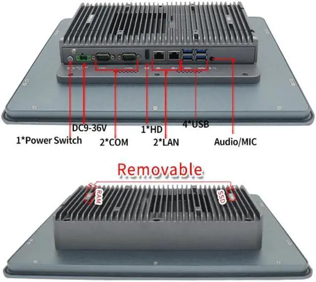 Alt view image 6 of 7 - Partaker 17 Inch Industrial IP65 Front Panel PC, Multi Touch Resistance Touch Screen, I3 10110U, Windows 11, A21, TPM2.0, 2 x COM, HDMI, 2 x LAN, 9-36V 2Pin Phoenix, 8G RAM, 128G SSD
