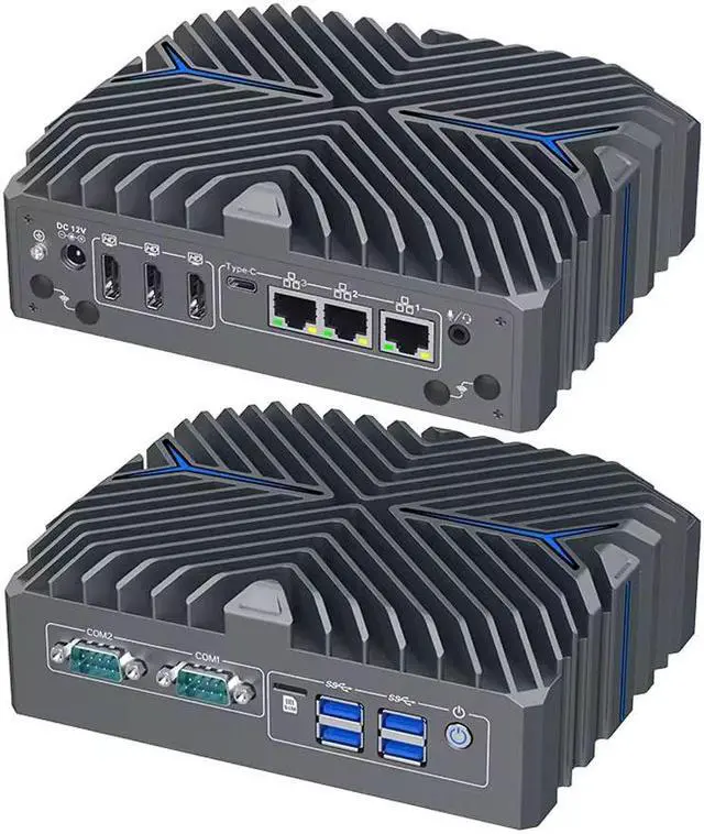 Alt view image 4 of 6 - Partaker Fanless Mini PC, Desktop Computer, 14th Gen Core Ultra 5 125U, N8, Windows 11, 3 x HDMI, 1 x Type-C, 2 x COM RS232/485, SIM Slot, 3 x i226-V 2.5Gbe Lan, 16GB RAM 512GB SSD