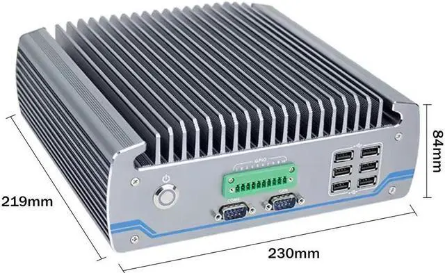 Alt view image 5 of 5 - Partaker Fanless Mini PC, Industrial Computer, Windows 11 Pro or Linux Ubuntu, I3 6100T, I20, 2 x LAN, 1 x VGA, 1 x HDMI, 6 x COM, 10 x USB, 1 x CAN, 8G RAM, 256G SSD