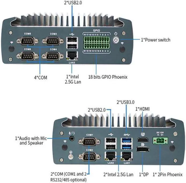 Alt view image 6 of 7 - Partaker Fanless Industrial PC, Industrial Computer, J6412, PA-1226, Windows 11 or Linux Ubuntu, 3 x i226-V 2.5G LAN, DP, HDMI, 6 x COM, 6 x USB, GPIO, 16GB DDR4 512GB SSD