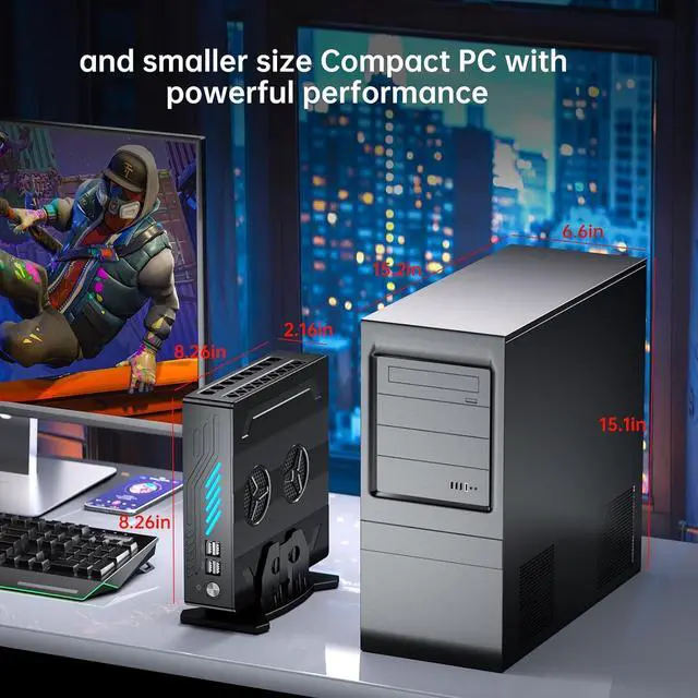Alt view image 6 of 6 - Partaker Mini Gaming PC, Small Desktop Computer, Core i5 12400F, Win 11 Pro, 32G DDR5 1TB PCIE4.0 SSD, B20, GeForce GTX1650 4G, Dual LAN, Dual Display, 4K Output