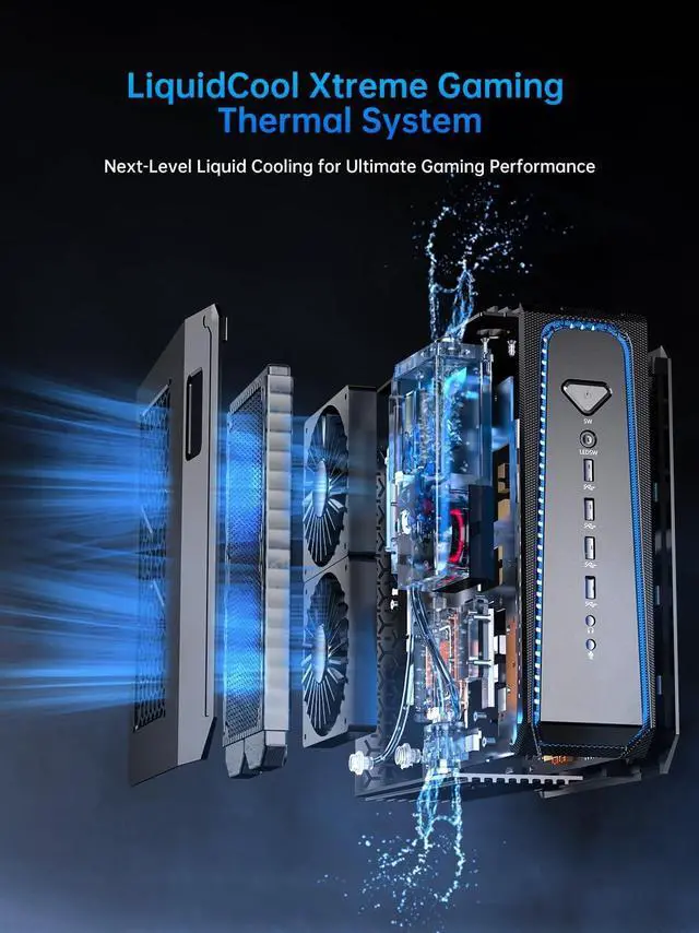 Alt view image 7 of 7 - Partaker Mini Gaming PC, Liquid-Cooled PC, Desktop Computer, Core I9 14900KF/14900F, GeForce RTX5070 12G, 32GB DDR5 1TB M.2 PCIE4.0 SSD, Four Display, 8K@60Hz Outputs, Dual LAN, WiFi7/BT5.4