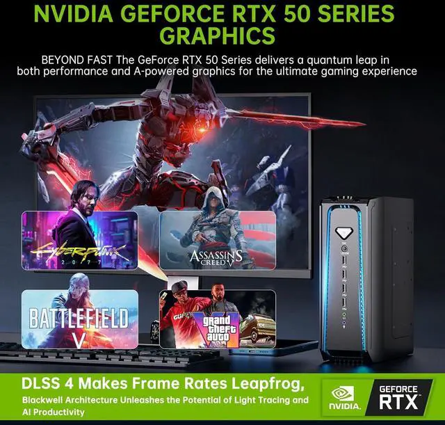 Alt view image 3 of 7 - Partaker Mini Gaming PC, Liquid-Cooled PC, Desktop Computer, Core I9 14900KF/14900F, GeForce RTX5070 12G, 32GB DDR5 1TB M.2 PCIE4.0 SSD, Four Display, 8K@60Hz Outputs, Dual LAN, WiFi7/BT5.4
