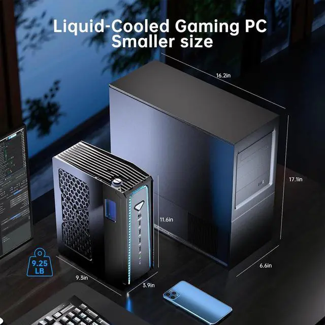 Alt view image 6 of 7 - Partaker Mini Gaming PC, Liquid-Cooled PC, Desktop Computer, Core i5 14400F, GeForce RTX4060Ti 8G, 32GB DDR5 1TB M.2 PCIE4.0 SSD, Four Display, 8K@60Hz Outputs, Dual LAN, WiFi7/BT5.4