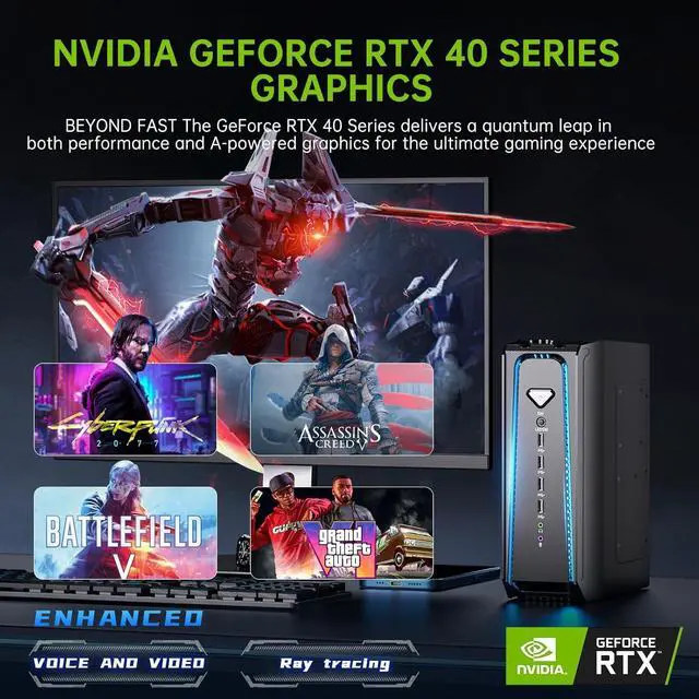 Alt view image 2 of 7 - Partaker Mini Gaming PC, Liquid-Cooled PC, Desktop Computer, Core i5 14400F, GeForce RTX4060Ti 8G, 32GB DDR5 1TB M.2 PCIE4.0 SSD, Four Display, 8K@60Hz Outputs, Dual LAN, WiFi7/BT5.4
