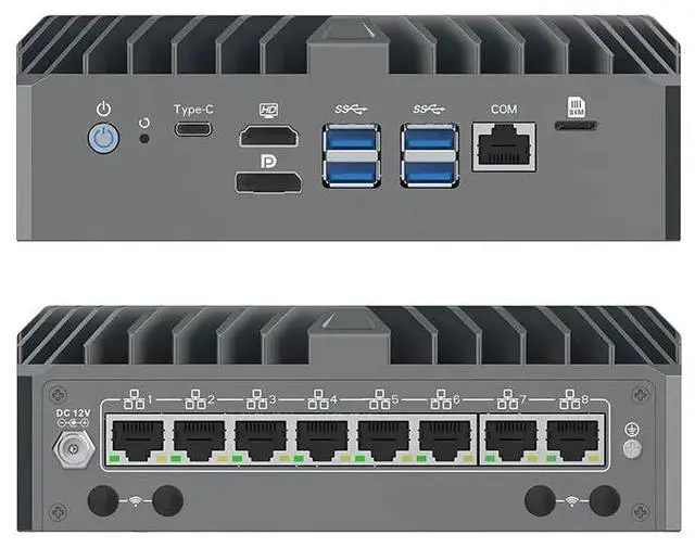Alt view image 3 of 6 - Partaker Micro Firewall Appliance, Fanless Mini PC, OPNsense, Ultra 5 125U, H11, 8 x 2.5G LAN, 4 x USB3.2, DP, HD, Type-C, RJ45 COM, SIM Card Slot, 8G RAM, 256G SSD