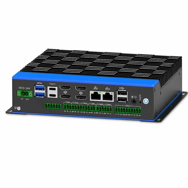 Alt view image 2 of 7 - Partaker Industrial Computer, Mini PC, IPC, Ultra 5 125U, I38-A, 4 x HDMI, 2 x TYPE-C, 2 x 2.5G LAN, Isolated GPIO, 6 x COM, DC 12-24V, 8G RAM, 256G SSD