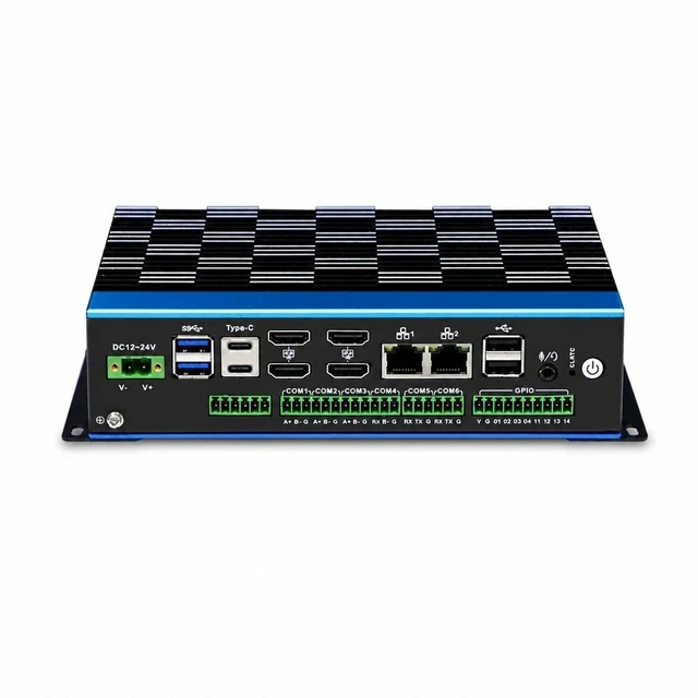 Alt view image 5 of 7 - Partaker Industrial Computer, Mini PC, IPC, Ultra 5 125U, I38-A, 4 x HDMI, 2 x TYPE-C, 2 x 2.5G LAN, Isolated GPIO, 6 x COM, DC 12-24V, 8G RAM, 256G SSD
