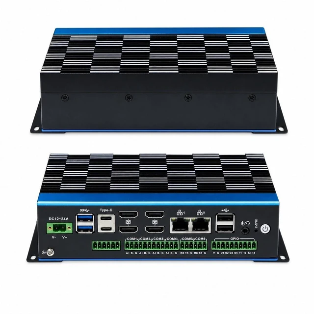 Alt view image 3 of 7 - Partaker Industrial Computer, Mini PC, IPC, Ultra 5 125U, I38-A, 4 x HDMI, 2 x TYPE-C, 2 x 2.5G LAN, Isolated GPIO, 6 x COM, DC 12-24V, 8G RAM, 256G SSD