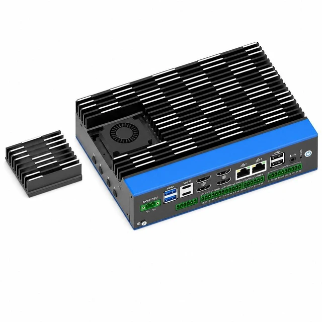 Alt view image 6 of 7 - Partaker Industrial Computer, Mini PC, IPC, Ultra 5 125U, I38-A, 4 x HDMI, 2 x TYPE-C, 2 x 2.5G LAN, Isolated GPIO, 6 x COM, DC 12-24V, 8G RAM, 256G SSD