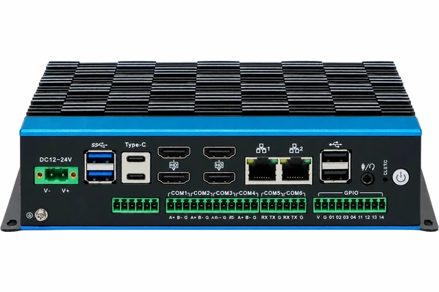 Alt view image 2 of 7 - Partaker Industrial Computer, Mini PC, IPC, Ultra 5 125U, I38-A, 4 x HDMI, 2 x TYPE-C, 2 x 2.5G LAN, Isolated GPIO, 6 x COM, DC 12-24V, 32G RAM, 1TB SSD
