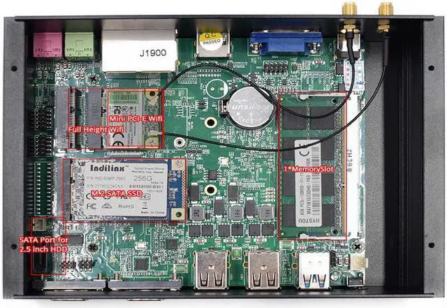 Alt view image 4 of 4 - Dual LAN Mini PC Windows 7 Fanless Mini PC Intel Celeron J1900 RS485 COM USB WIFI industrial PC Desktop Computer 4GB Ram 128GB SSD