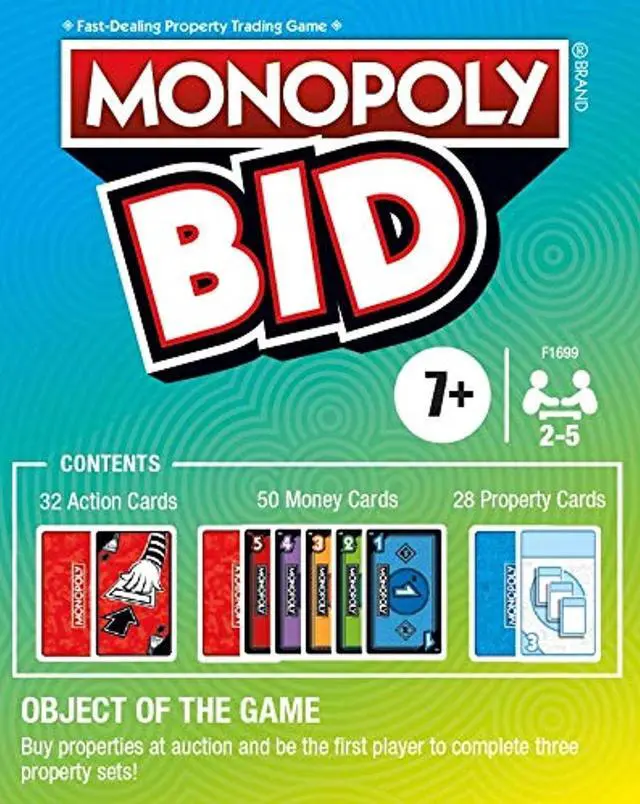 Alt view image 4 of 8 - Monopoly Bid Fast-Playing Matching Family Friendly Fun Card Game Hasbro