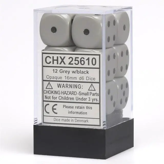 Alt view image 3 of 6 - Gray Opaque D6 Dice with Black Pips 16mm (5/8in) Pack of 12 Dice Chessex