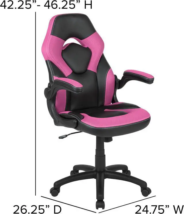 Alt view image 13 of 20 - Flash Furniture Contemporary Rectangle Red Gaming Desk and Pink/Black Racing Chair Set with Cup Holder, Headphone Hook and Built-in Lumbar Support
