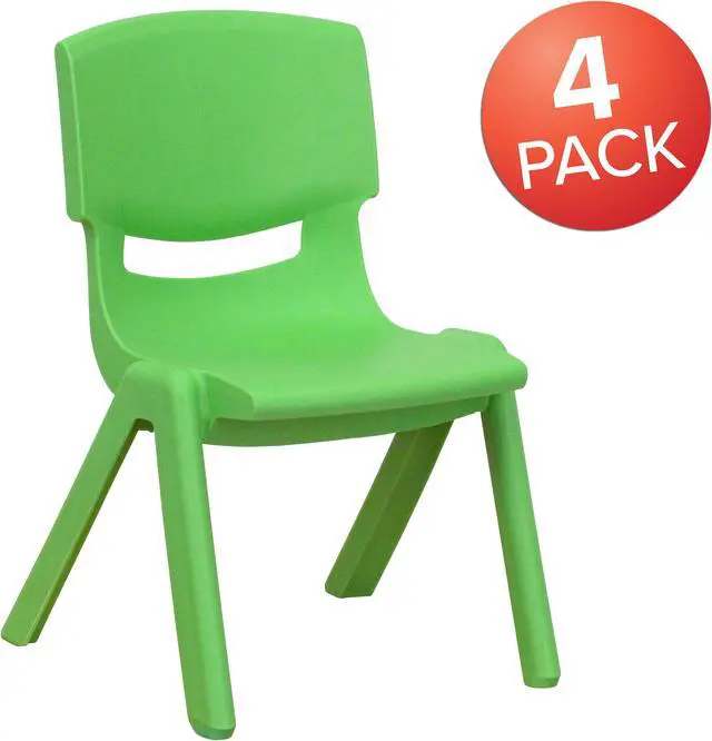 Alt view image 2 of 20 - 4 Pack Green Plastic Stackable School Chair with 10.5'' Seat Height
