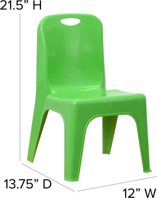 Alt view image 7 of 19 - 4 Pack Green Plastic Stackable School Chair with Carrying Handle and 11'' Seat Height