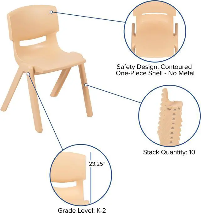 Alt view image 5 of 20 - 4 Pack Natural Plastic Stackable School Chair with 13.25" Seat Height