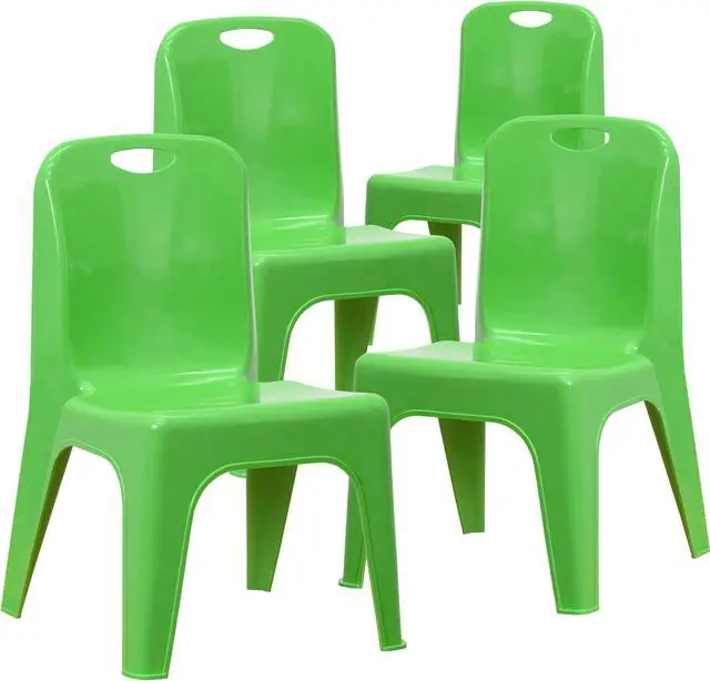 Alt view image 3 of 19 - 4 Pack Green Plastic Stackable School Chair with Carrying Handle and 11'' Seat Height