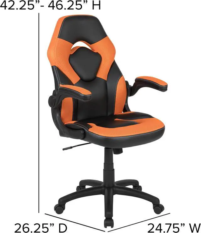 Alt view image 6 of 20 - Red Gaming Desk and Orange/Black Racing Chair Set with Cup Holder and Headphone Hook