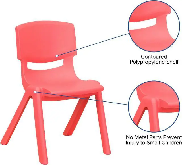 Alt view image 6 of 20 - 2 Pack Red Plastic Stackable School Chair with 12" Seat Height