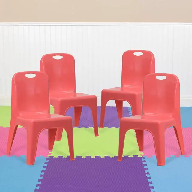 Alt view image 8 of 20 - Flash Furniture Red Plastic Stackable Kids School Classroom Chair with Carrying Handle and 11" Seat Height - 4 Pack