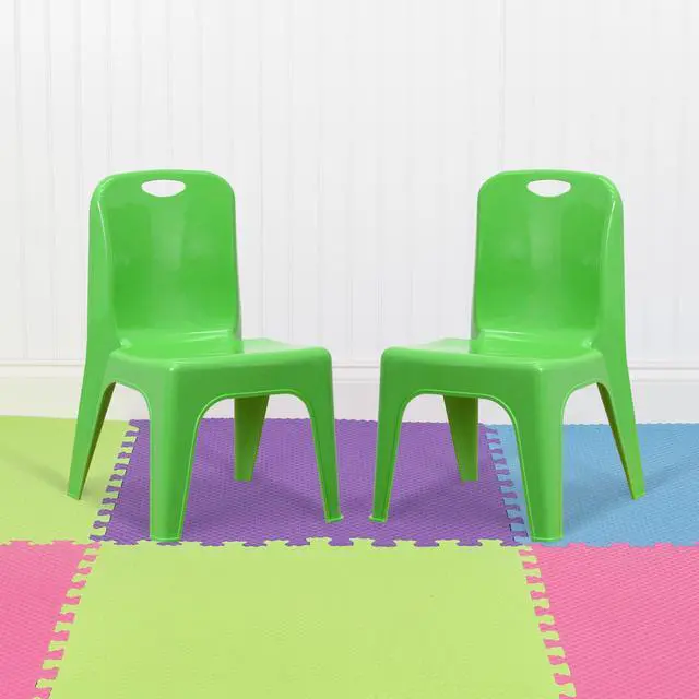 Main image of 2 Pack Green Plastic Stackable School Chair with Carrying Handle and 11" Seat Height