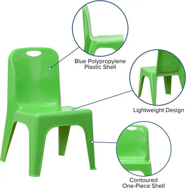 Alt view image 6 of 19 - 2 Pack Green Plastic Stackable School Chair with Carrying Handle and 11" Seat Height