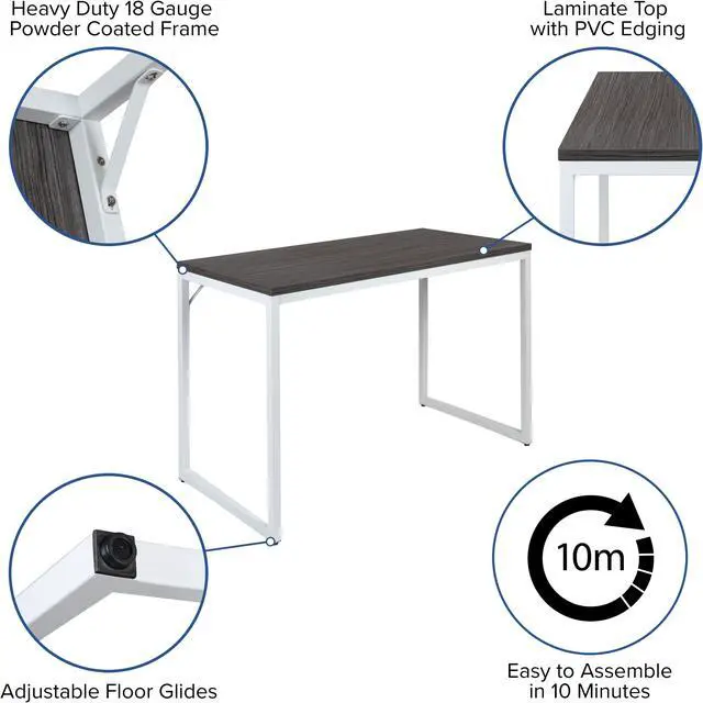 Alt view image 11 of 20 - Flash Furniture 47"W Commercial Grade Industrial Style Office Computer Desk - Rustic Gray