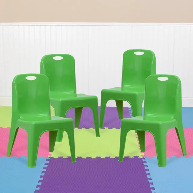 Main image of 4 Pack Green Plastic Stackable School Chair with Carrying Handle and 11'' Seat Height
