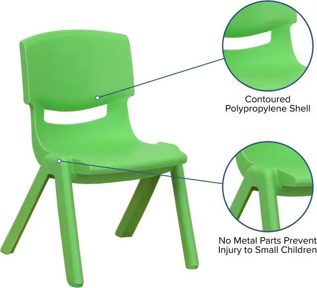 Alt view image 6 of 20 - 4 Pack Green Plastic Stackable School Chair with 10.5'' Seat Height