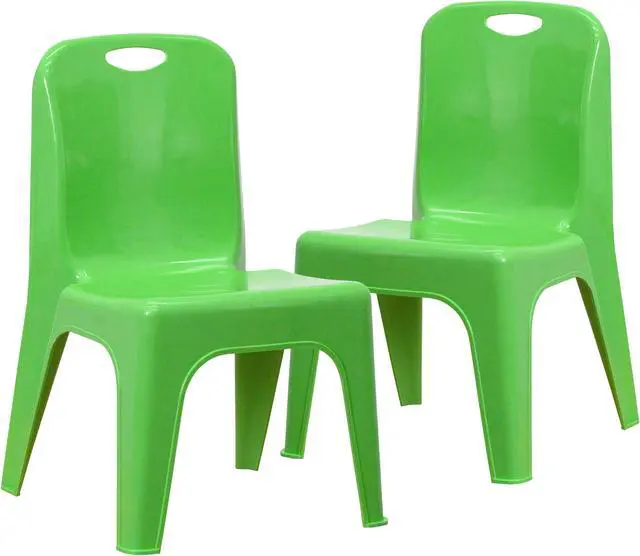 Alt view image 3 of 19 - 2 Pack Green Plastic Stackable School Chair with Carrying Handle and 11" Seat Height