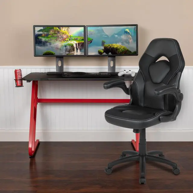 Alt view image 7 of 20 - Flash Furniture Red Computer Gaming Desk and Black Racing Chair Set with Cup Holder and Headphone Hook