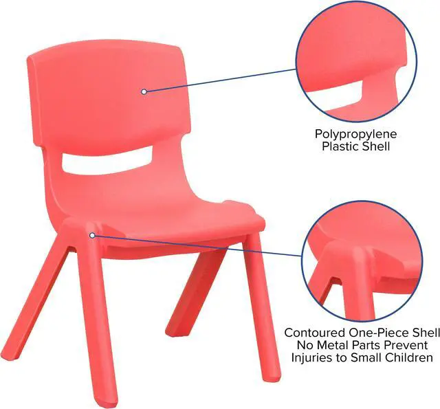 Alt view image 6 of 17 - 2 Pack Red Plastic Stackable School Chair with 10.5'' Seat Height