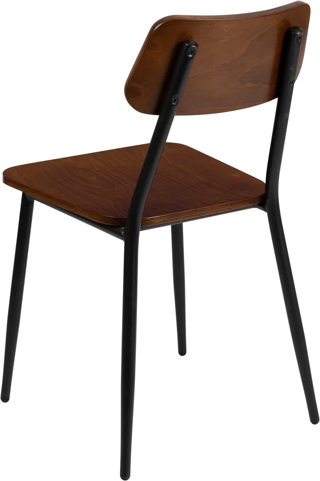 Alt view image 7 of 20 - Stackable Industrial Dining Chair with Gunmetal Steel Frame and Rustic Wood Seat, Set of 2