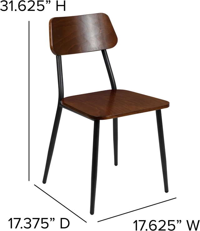 Alt view image 6 of 20 - Stackable Industrial Dining Chair with Gunmetal Steel Frame and Rustic Wood Seat, Set of 2