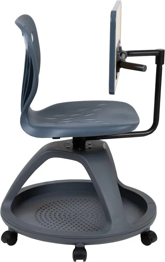 Alt view image 7 of 20 - Dark Gray Mobile Desk Chair with 360 Degree Tablet Rotation and Under Seat Storage Cubby