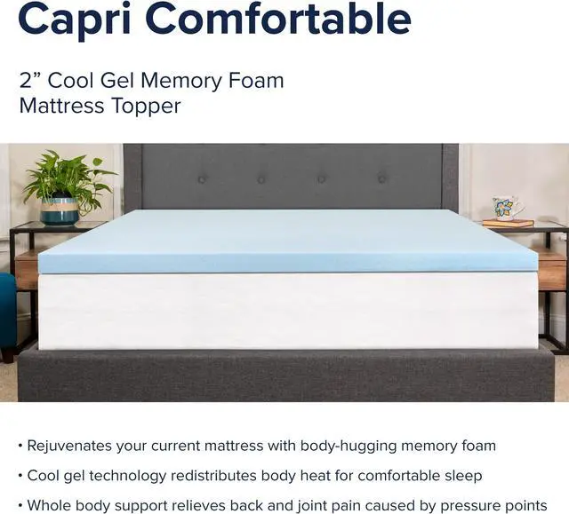 Alt view image 4 of 20 - Capri Comfortable Sleep 2 inch Cool Gel Memory Foam Mattress Topper - King