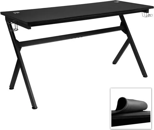 Alt view image 7 of 20 - 55" x 24" Extra Large Gaming Desk with Headphone Hook and Cup Holder - Free Mouse Pad
