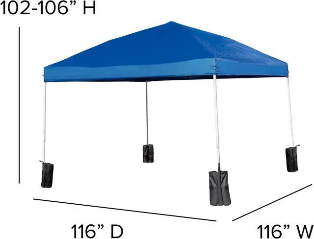 Alt view image 6 of 20 - 10'x10' Blue Pop Up Event Straight Leg Canopy Tent with Sandbags and Wheeled Case