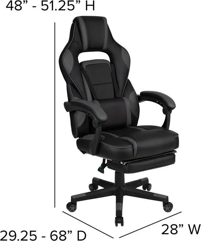 Alt view image 6 of 20 - Black Gaming Desk with Cup Holder/Headphone Hook/Monitor Stand & Black Reclining Back/Arms Gaming Chair with Footrest