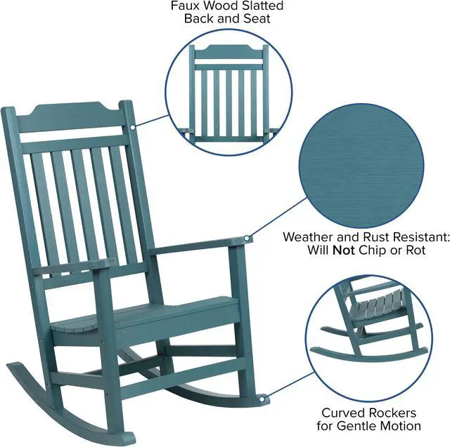 Alt view image 12 of 19 - Flash Furniture Set of 2 Winston Teal Faux Wood All-Weather Rocking Chair for Indoor and Outdoor
