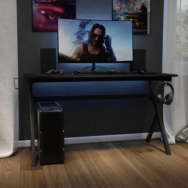 Main image of 55" x 24" Extra Large Gaming Desk with Headphone Hook and Cup Holder - Free Mouse Pad