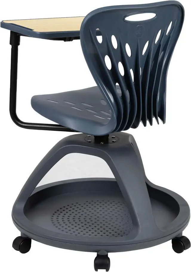Alt view image 6 of 20 - Dark Gray Mobile Desk Chair with 360 Degree Tablet Rotation and Under Seat Storage Cubby