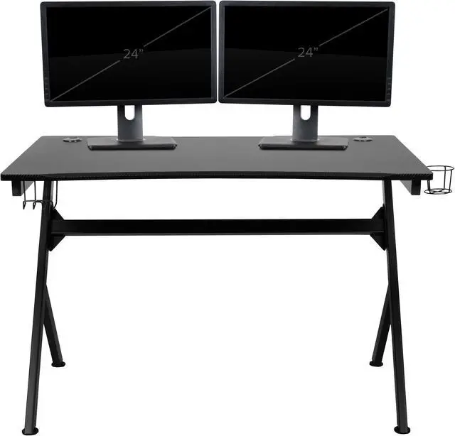 Alt view image 12 of 20 - Flash Furniture Rectangle Gaming Desk and Racing Chair Set with Detachable Cup Holder, Headphone Hook, 2 Wire Management Holes and Built-in Lumbar Support - Gray/Black