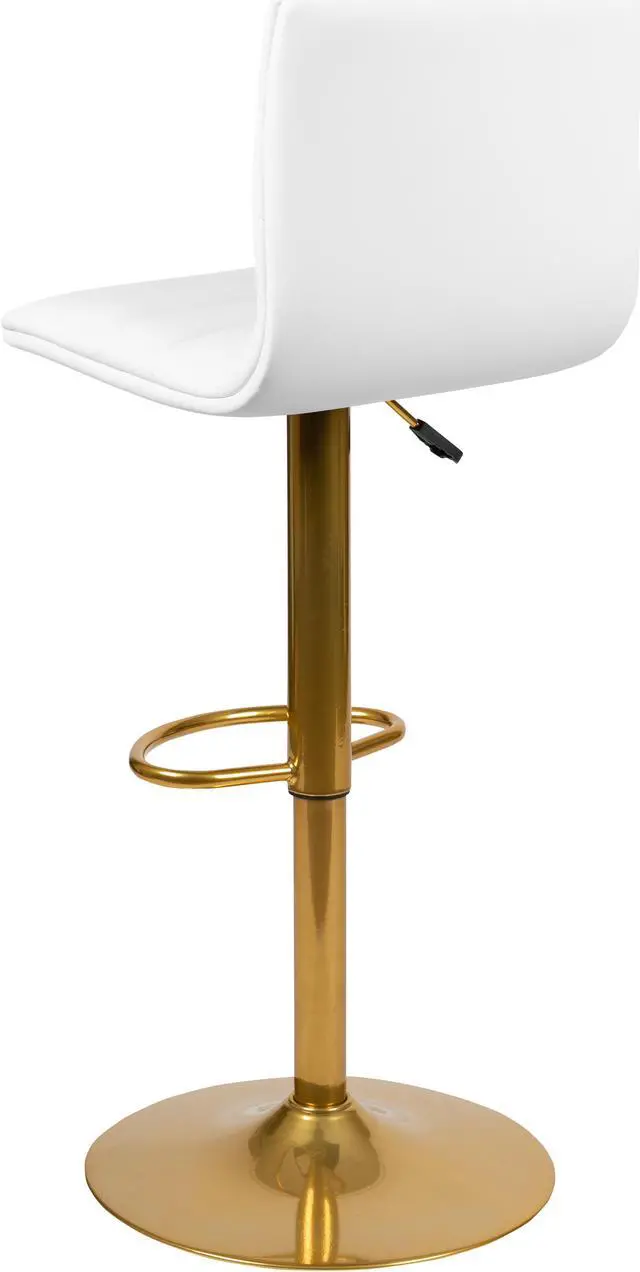 Alt view image 7 of 20 - Modern White Vinyl Adjustable Bar Stool with Back, Counter Height Swivel Stool with Gold Pedestal Base, Set of 2